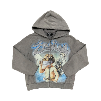 Poleron Mixed Emotion Zip Grey Rhinestones