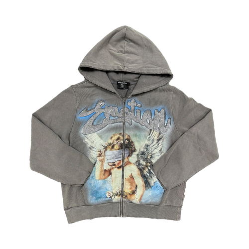 Poleron Mixed Emotion Zip Grey Rhinestones