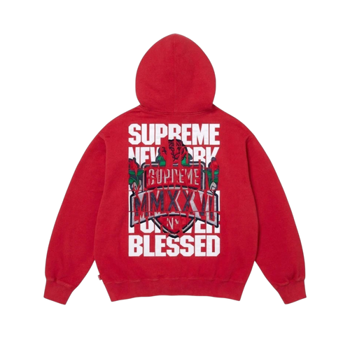 Hoodie Supreme Blessed Appliqué Zip Up (Red)